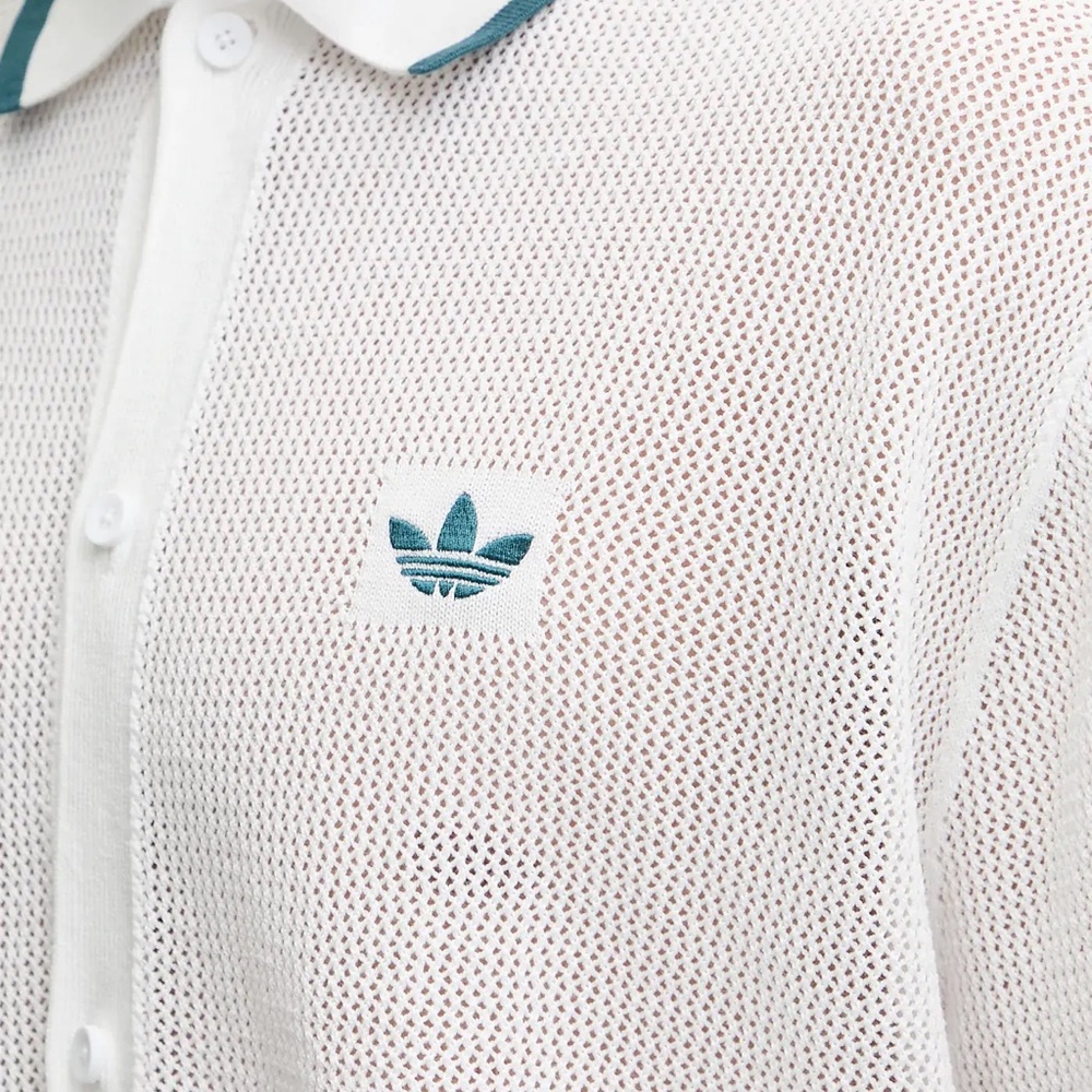 NWT Adidas Originals Knit Button-Down Shirt - White/Green - Size XL - Picture 2 of 6